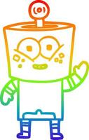 rainbow gradient line drawing happy cartoon robot waving hello vector