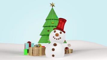 snowman and Christmas tree for  holiday content  3d rendering. photo