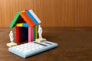 The domino multi color build home on wood table image. photo