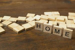 Home word on wood plate abstract background. photo