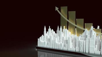 building city and chart arrow up on tablet for property content 3d rendering. photo