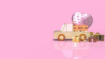 The heart and gift box on wood van truck for valentines day holiday content 3d rendering photo