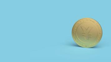 yuan digital gold coin on blue background For China  digital currency content 3d rendering. photo