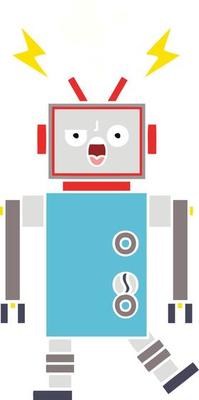 flat color retro cartoon broken robot