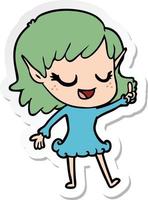 sticker of a happy cartoon elf girl vector