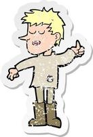 retro distressed sticker of a cartoon poor boy with positive attitude vector