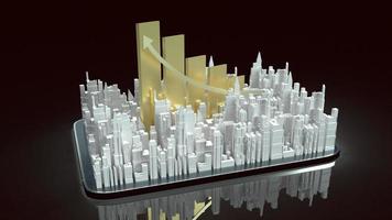 building city and chart arrow up on tablet for property content 3d rendering. photo