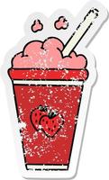 distressed sticker of a quirky hand drawn cartoon strawberry milkshake vector