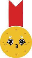 flat color retro cartoon gold medal vector