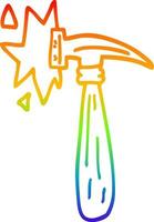 rainbow gradient line drawing cartoon hammer banging vector