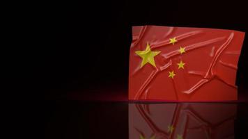 la bandera china sobre fondo negro para la representación 3d de contenido empresarial. foto