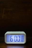 Digital alarm clock  6am close up image. photo