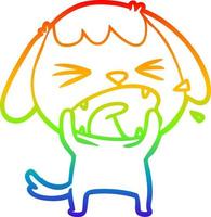 dibujo de línea de gradiente de arco iris perro de dibujos animados lindo ladrando vector