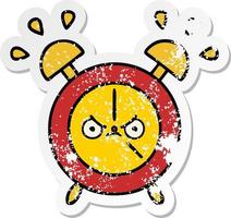 distressed sticker of a cute cartoon alarm clock vector