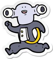 sticker of a friendly cartoon alien running vector