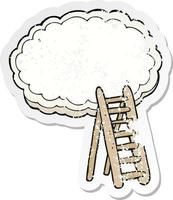 retro distressed sticker of a cartoon ladder to heaven vector