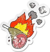 retro distressed sticker of a cartoon cooking meat vector