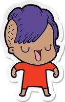 sticker of a cute cartoon girl with hipster haircut vector