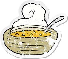 pegatina angustiada de un tazón de dibujos animados de sopa caliente vector