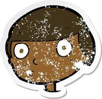 retro distressed sticker of a cartoon boy staring vector