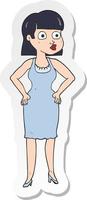 sticker of a cartoon woman with hands on hips vector