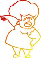 warm gradient line drawing cartoon angry woman vector