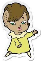 sticker of a cartoon surprised girl vector