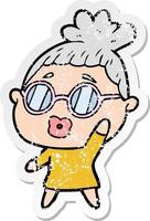 pegatina angustiada de una mujer de dibujos animados con gafas vector