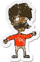 retro distressed sticker of a cartoon man with mustache waving vector