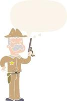 sheriff de dibujos animados y burbuja de habla en estilo retro vector