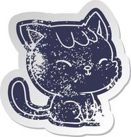 distressed old sticker of cute kawaii cat vector