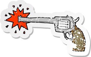 retro distressed sticker of a cartoon firing gun vector