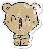 distressed sticker of a happy bear sitting cartoon vector