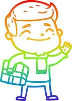 rainbow gradient line drawing happy cartoon man vector