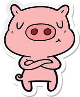 sticker of a cartoon content pig vector