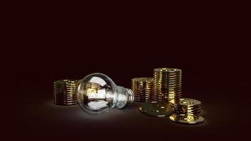 Light bulb  and gold coins in dark 3d rendering for business content. photo
