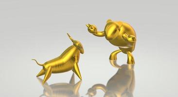 3d rendering gold bull and bear business content. photo