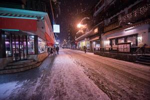 snowy streets of the Alpine mountain village photo