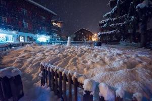 snowy streets of the Alpine mountain village photo