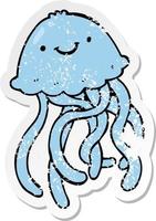 distressed sticker of a cartoon happy jellyfish vector