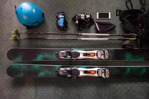 top view of ski accessories photo