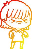 warm gradient line drawing annoyed cartoon girl vector