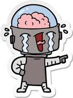 sticker of a cartoon crying robot pointing vector