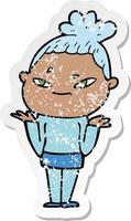 distressed sticker of a cartoon woman vector