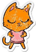 distressed sticker of a calm cartoon cat vector