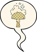 cartoon mushroom and spore cloud and speech bubble in comic book style vector