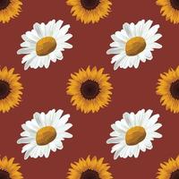 daisy and sunflower drawing seamless vector