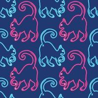 cute neon cat seamless for halloween wrapping paper vector