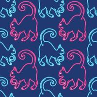 cute neon cat seamless for halloween wrapping paper vector