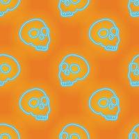 blue neon skull seamless on orange background vector